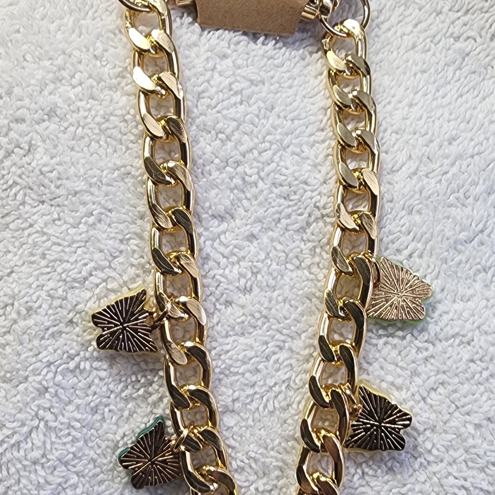 Hand Crafted Gold Chain and Green-Yellow Butterfly Charms - Picture 10 of 10